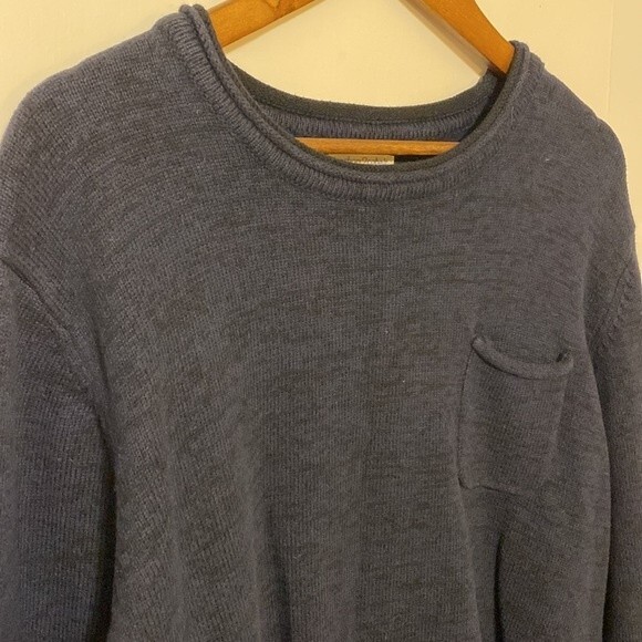 Carbon 2 Cobalt Dark Blue Sweater with Pocket Marled Heavyweight L Merino Wool - Picture 4 of 10